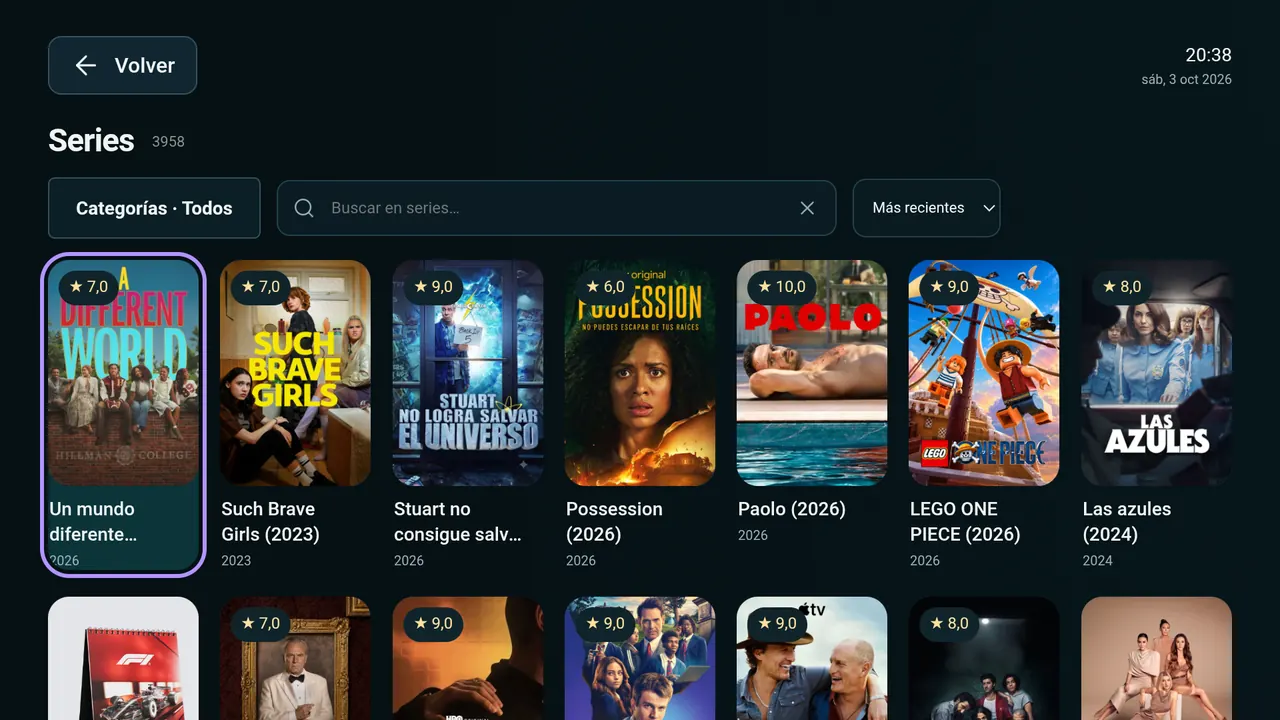 Nexo IPTV: Series · interfaz TV